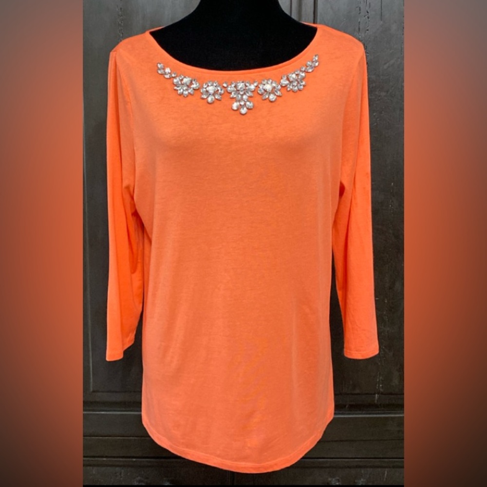 JCP oversized orange Tunic w/rhinestones - Size L